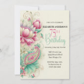 Pretty Fancy Paisley Flower 75th Birthday Kaart (Voorkant)