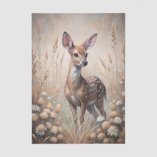Pretty Fawn in a Forest Meadow with Flowers Tissuepapier (Voorkant)
