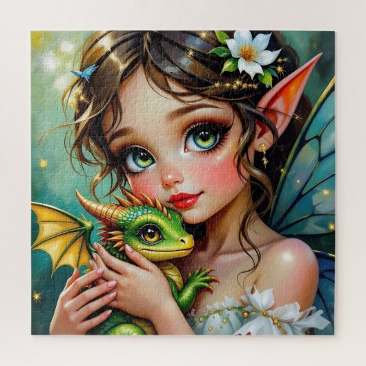 Pretty Fee- en Draak Thema Meisjes Legpuzzel (Verticaal)