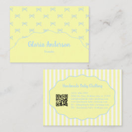 Pretty Feminin Geel Blauw Strik Streep Patroon Visitekaartje