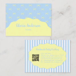 Pretty Feminine Blue Yellow Bow Stripe Pattern Visitekaartje