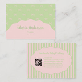 Pretty Feminine Green Pink Bow Stripe Pattern Visitekaartje