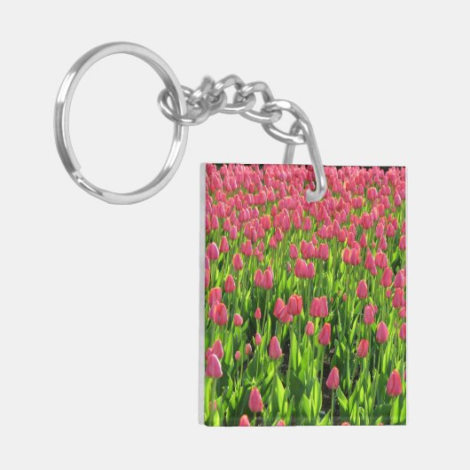 Pretty Field of Pink Tulips Sleutelhanger (Voorkant Links)