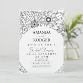 Pretty Floral Doodles Black White Bridal Shower Kaart (Staand voorkant)