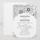 Pretty Floral Doodles Black White Bridal Shower Kaart (Voorkant / Achterkant)