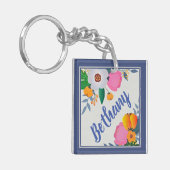 Pretty Floral Frame Personalised Sleutelhanger (Voorkant Links)