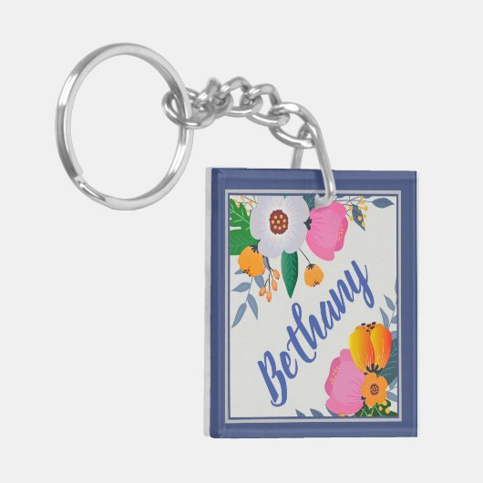 Pretty Floral Frame Personalised Sleutelhanger (Voorkant Links)