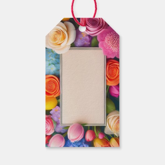 Pretty Floral Framed Roses Tulips Hydrangea Cadeaulabel (Achterkant)