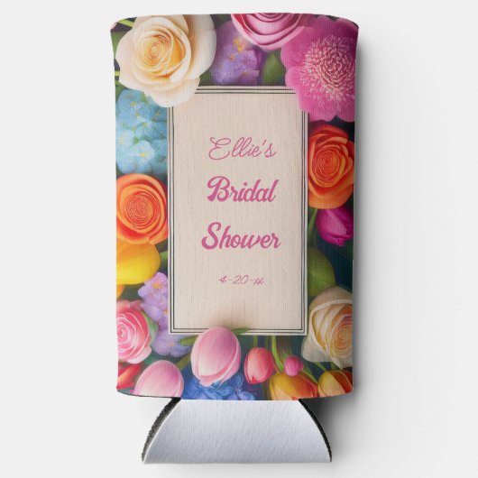 Pretty Floral Framed Roses Tulips Hydrangea Event Seltzer Blikjeskoeler (Voorkant)