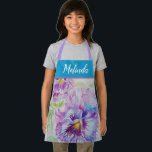 Pretty Floral Pastel Pansy Purple Cute Girls Apron Schort<br><div class="desc">Pretty Floral Pastel Purple Blue Pansy Watercolor Painting Pattern Girl's Kitchen Apron, with a fully customizable name. Designed from my origineel cat illustrations.</div>