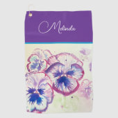 Pretty Floral Pastel Pansy Purple Watercolor  Golfhanddoek (Voorkant)