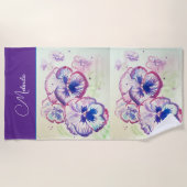 Pretty Floral Pastel Pansy Purple Watercolor Towel Strandlaken (Voorkant)