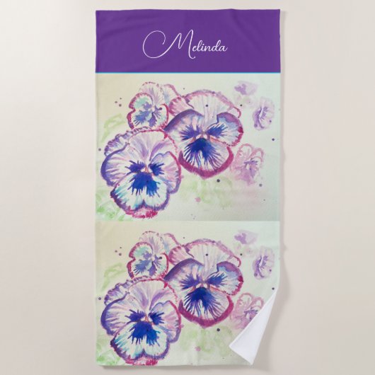 Pretty Floral Pastel Pansy Purple Watercolor Towel Strandlaken (Voorkant)