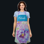 Pretty Floral Pastel Pansy Purple Womans Apron Schort<br><div class="desc">Pretty Floral Pastel Purple Blue Pansy Watercolor Painting Pattern Woman's Kitchen Apron,  met een fully customizable name. Designed from my origineel cat illustrations.</div>