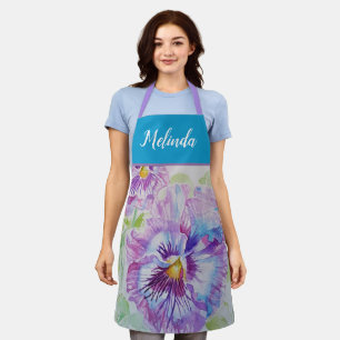 Pretty Floral Pastel Pansy Purple Womans Apron Schort