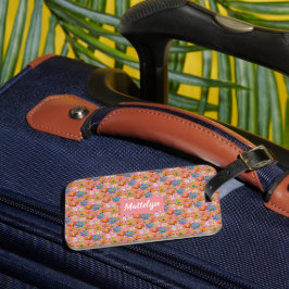 Pretty Floral Pattern Coral Luggage Tag Bagagelabel