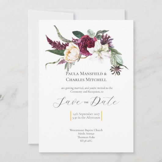 Pretty Floral Save the Date, Wedding Invitation Kaart (Voorkant)