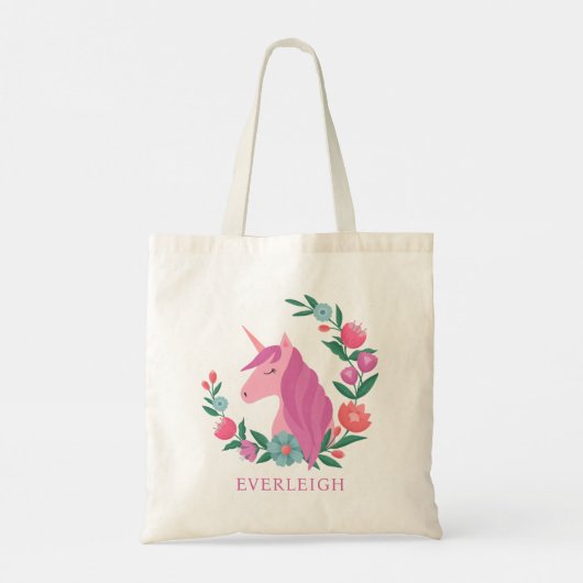 Pretty Floral Wreath Unicorn Name Tote Bag (Achterkant)