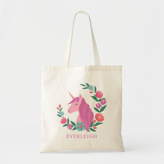 Pretty Floral Wreath Unicorn Name Tote Bag (Voorkant)