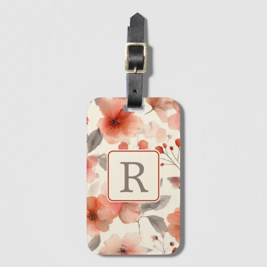Pretty Flower Monogram Template Personalized Bagagelabel (Voorkant (verticaal))