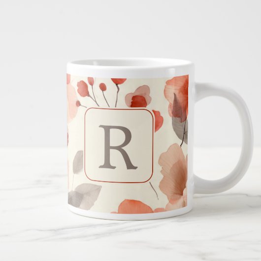 Pretty Flower Monogram Template Personalized Grote Koffiekop (Rechts)
