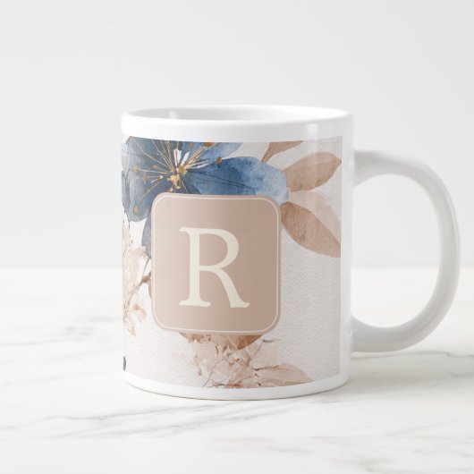 Pretty Flower Monogram Template Personalized Grote Koffiekop (Rechts)