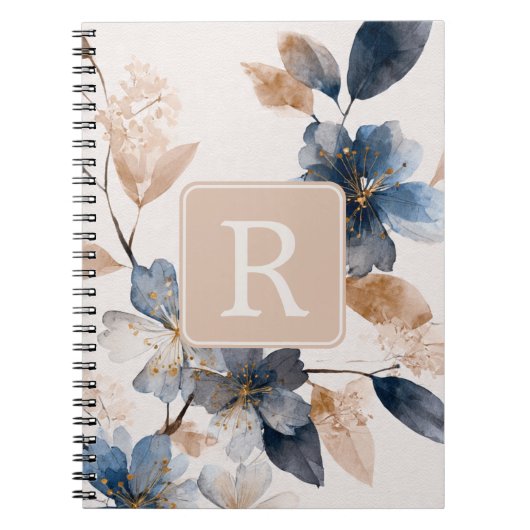 Pretty Flower Monogram Template Personalized Notitieboek (Voorkant)
