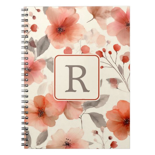 Pretty Flower Monogram Template Personalized Notitieboek (Voorkant)