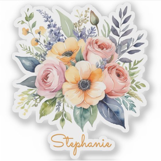 Pretty Flowers Bloemendesign Mooie Naam Sticker (Voorkant)