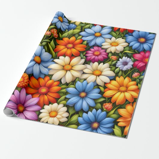 Pretty Flowers, Brightly Colored Cadeaupapier (Uitgerold)