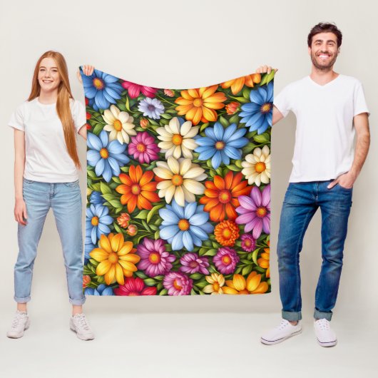 Pretty Flowers, Brightly Colored Fleece Deken (In situ)