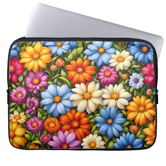 Pretty flowers, brightly colored, laptop sleeve (Voorkant)