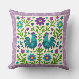 Pretty Folk Art Cockerel   Kussen