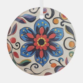 Pretty Folk Art Flower Glas Ornament