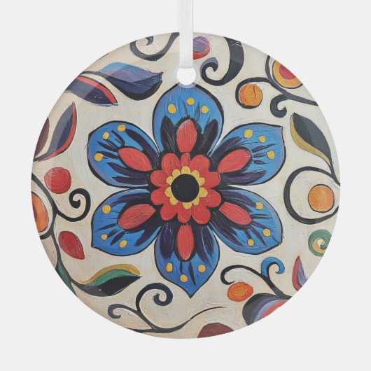 Pretty Folk Art Flower  Glas Ornament (Voorkant)