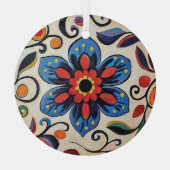 Pretty Folk Art Flower  Glas Ornament (Achterkant)