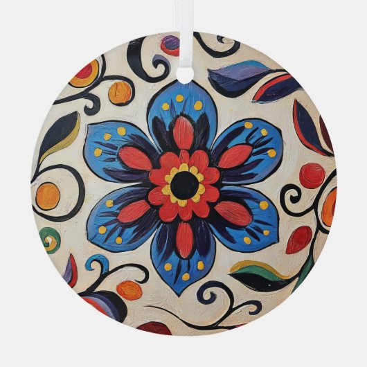 Pretty Folk Art Flower  Glas Ornament (Achterkant)