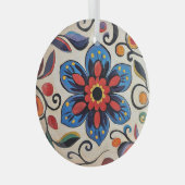 Pretty Folk Art Flower  Glas Ornament (Voorkant Rechts)