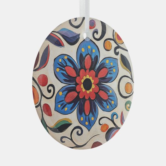 Pretty Folk Art Flower  Glas Ornament (Voorkant Rechts)