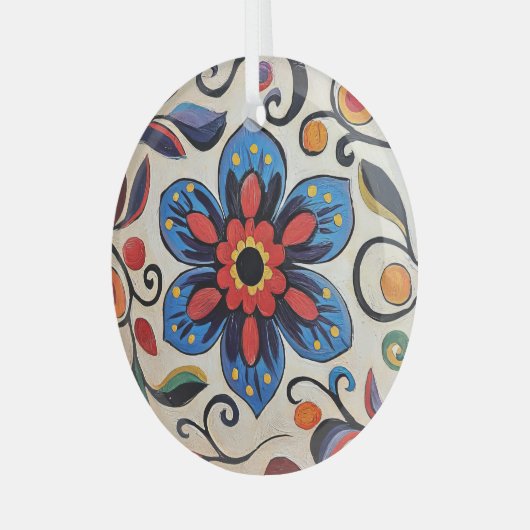 Pretty Folk Art Flower  Glas Ornament (Voorkant links)