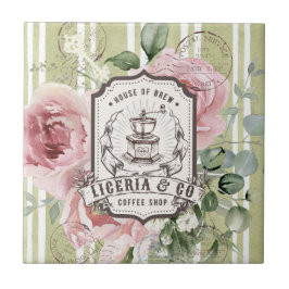 Pretty French Shabby Chic Retro Coffee shop logo Tegeltje