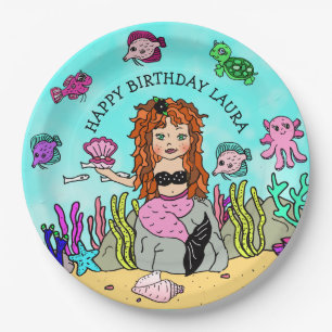Pretty Gepersonaliseerde Roze en Zwarte Zeemeermin Papieren Bordje
