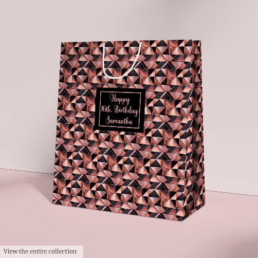 Pretty Gift Bags Rose Gold and Black Luxe Style Medium Cadeauzakje