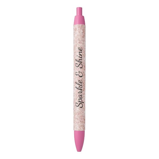 Pretty Girly Blush Pink Glitter Zwarte Inkt Pen (Voorkant Verticaal)