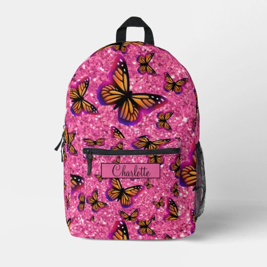 Pretty Girly Butterflies pink glitter sparkling  Bedrukte Rugzak (Voorkant)