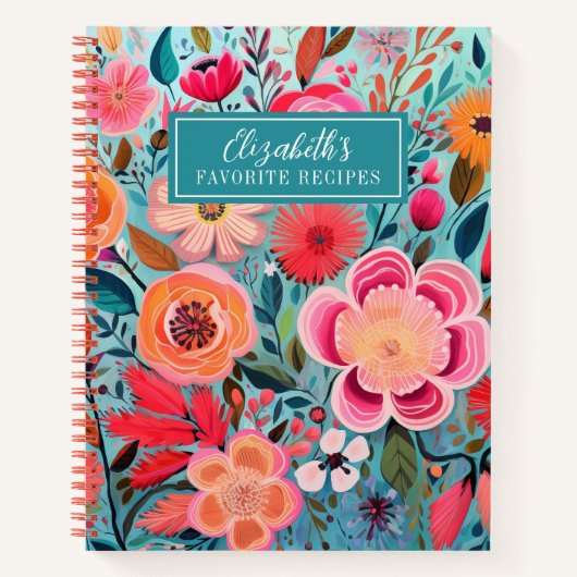 Pretty girly Colorful Floral Recipe Cookbook Notitieboek (Voorkant)