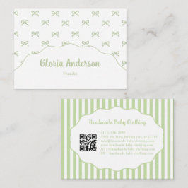 Pretty Girly Feminine Green Bow Stripe Pattern Visitekaartje