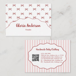 Pretty Girly Feminine Pink Red Bow Stripe Pattern Visitekaartje