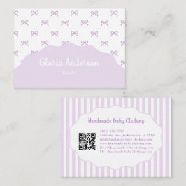 Pretty Girly Feminine Purple White Bow Stripes Visitekaartje
