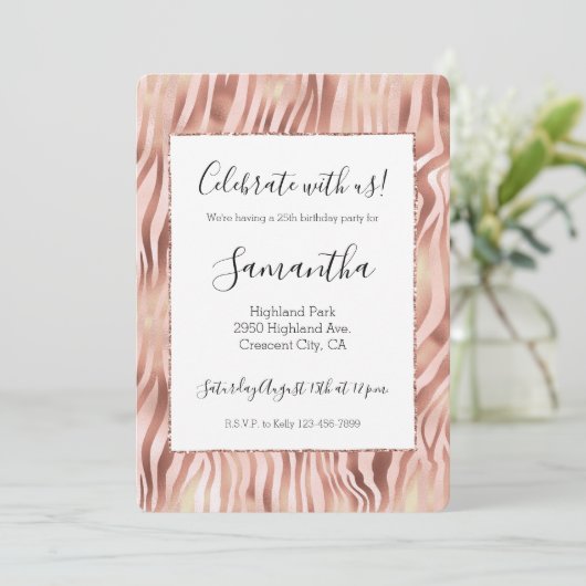 Pretty Girly Glam Roze Perzik Roos Zebraprint Kaart (Staand voorkant)